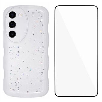 WANLONFENG JWT-serie til Samsung Galaxy S23+ TPU-etui Epoxy telefoncover med bølgekant og hærdet glas