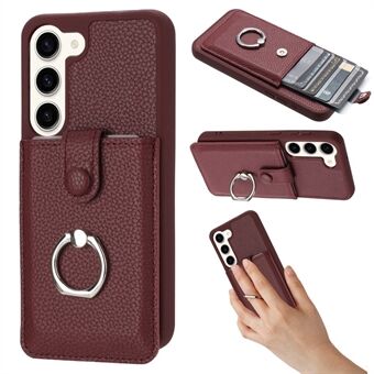 Til Samsung Galaxy S23+ Etui Tegning Type Kortpladser Litchi Struktur Læder Bagside med Ringstativ