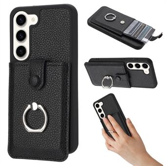 Til Samsung Galaxy S23+ Etui Tegnetype Kortslidser Litchi Struktur Læder Bagsidecover med Ring Kickstand