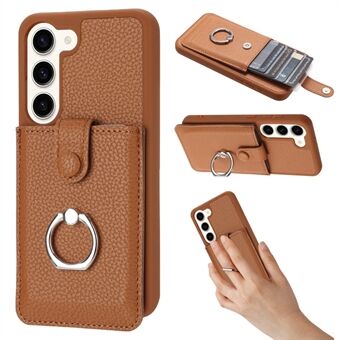 Til Samsung Galaxy S23+ Etui Tegningstype Kortlommer Litchitekstur Læderbagside med Ringstativ