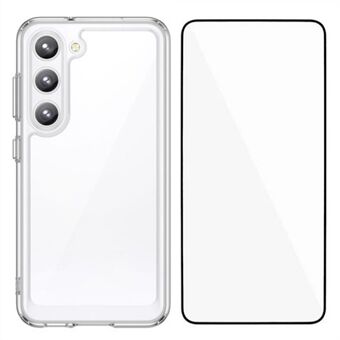 WANLONFENG MF-serien til Samsung Galaxy S23+ etui TPU + akryl gennemsigtigt telefoncover med hærdet glasfilm