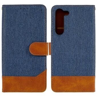 Til Samsung Galaxy S23+ kalvtekstur PU læder splejsning Jeans Stof Telefon Cover Stand Pung Folio Flip Case