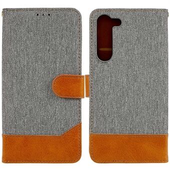 Til Samsung Galaxy S23+ kalvtekstur PU læder splejsning Jeans Stof Telefon Cover Stand Pung Folio Flip Case