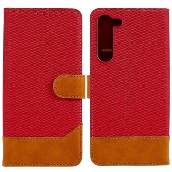 Til Samsung Galaxy S23+ kalvtekstur PU læder splejsning Jeans Stof Telefon Cover Stand Pung Folio Flip Case