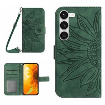 Til Samsung Galaxy S23+ HT04 påtrykt solsikke PU læderetui Stand Skin-Touch telefoncover med skulderrem