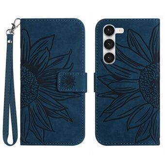 Til Samsung Galaxy S23+ HT04 Flip Wallet Cover Skin-Touch-påtrykt solsikke Ridsefast Stand med håndstrop