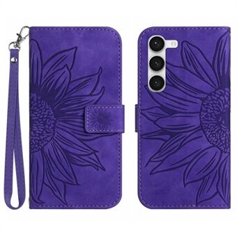 Til Samsung Galaxy S23+ HT04 Flip Wallet Cover Skin-Touch-påtrykt solsikke Ridsefast Stand med håndstrop