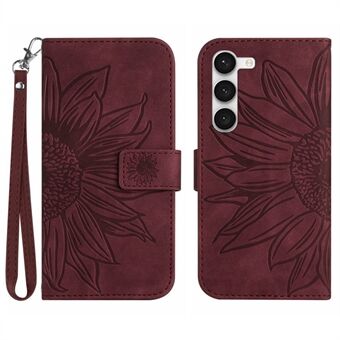 Til Samsung Galaxy S23+ HT04 Flip Wallet Cover Skin-Touch-påtrykt solsikke Ridsefast Stand med håndstrop