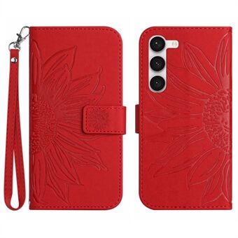 Til Samsung Galaxy S23+ HT04 Flip Wallet Cover Skin-Touch-påtrykt solsikke Ridsefast Stand med håndstrop