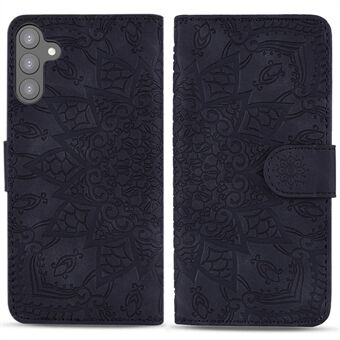 Til Samsung Galaxy S23+ Faldsikkert Stand Shell, Imprint Flower Phone Cover Pungdesign Calf Texture Læder Cover