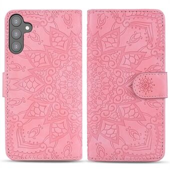 Til Samsung Galaxy S23+ Faldsikkert Stand Shell, Imprint Flower Phone Cover Pungdesign Calf Texture Læder Cover