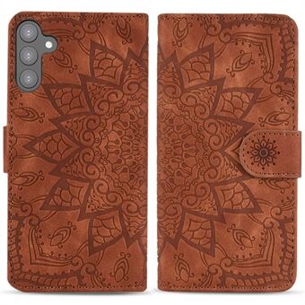 Til Samsung Galaxy S23+ Faldsikkert Stand Shell, Imprint Flower Phone Cover Pungdesign Calf Texture Læder Cover