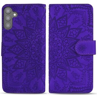 Til Samsung Galaxy S23+ Faldsikkert Stand Shell, Imprint Flower Phone Cover Pungdesign Calf Texture Læder Cover