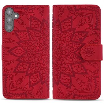 Til Samsung Galaxy S23+ Faldsikkert Stand Shell, Imprint Flower Phone Cover Pungdesign Calf Texture Læder Cover