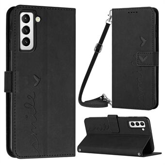 Til Samsung Galaxy S23+ Hjerteform påtrykt tegnebog, Stand -etui Skin-touch Feeling PU-læder telefoncover med skulderrem