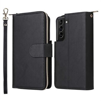 Til Samsung Galaxy S23+ Fuld Stand Pung Flip-etui PU-læder Magnetisk 9 kortholderslots Lynlåslommecover med rem