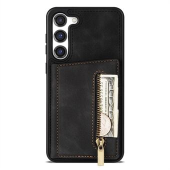 Til Samsung Galaxy S23+ lynlåslomme PU-læderbelagt TPU-etui Kickstand Wallet Telefoncover