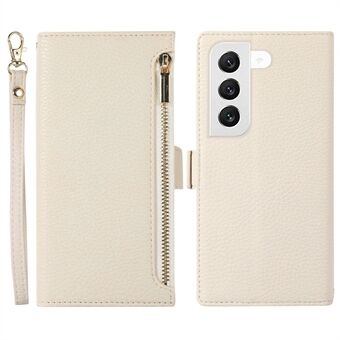 Til Samsung Galaxy S23+ Fuld beskyttelsestelefoncover Litchi Texture Stand Flip Læderpung Telefoncover med rem