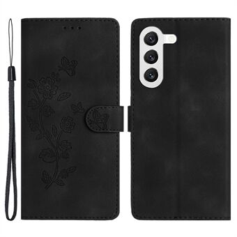 Til Samsung Galaxy S23+ Flower Imprinted Anti-drop Shell Wallet Stand Lædertelefonetui