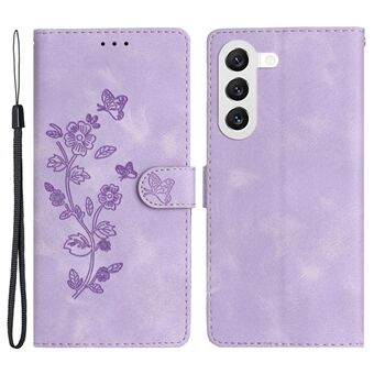 Til Samsung Galaxy S23+ Flower Imprinted Anti-drop Shell Wallet Stand Lædertelefonetui