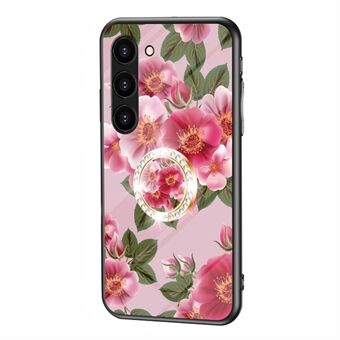 Til Samsung Galaxy S23+ Stilfuldt blomstermønster Kickstand Telefoncover Hærdet glas+PC+TPU-cover