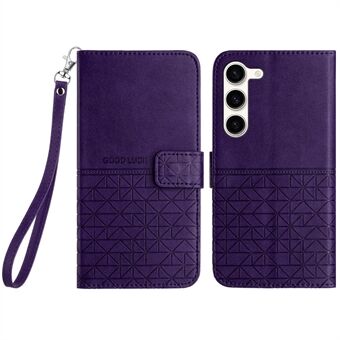 Mikrofiber Læder Telefoncover til Samsung Galaxy S23+, Geometrisk Præget Tegnebog Telefonholder Etui.