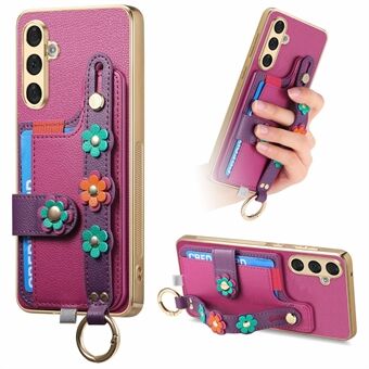 W2 Series til Samsung Galaxy A54 5G Etui Kort Holder Læder Bagside Cover 3D Blomst Håndledsrem