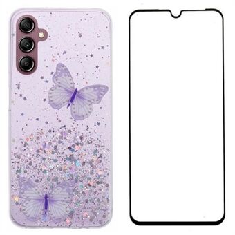 WANLONFENG AW-serien til Samsung Galaxy A54 5G Etui Glitrende 3D Sommerfugl TPU Telefon Cover med HD Film 2-i-1