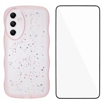 WANLONFENG JWT-serie til Samsung Galaxy A54 5G TPU-etui Epoxy telefoncover med bølgekant og hærdet glas