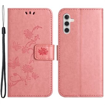 Til Samsung Galaxy A54 5G pung PU læder telefontaske Robust Stand med påtrykt sommerfugleblomstermønster smartphonecover