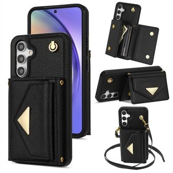 Til Samsung Galaxy A54 5G etui med kortholder til mobiltelefon i PU-læder + TPU-cover med skulderrem.