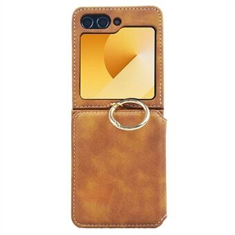 Til Samsung Galaxy Z Flip5 5G Cover Kortholder Læder + PC Telefonomslag med Finger Ring