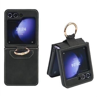 Til Samsung Galaxy Z Flip5 5G Etui Læderbelagt PC Mobilcover med Ring Kickstand