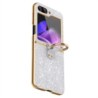 Til Samsung Galaxy Z Flip5 5G Etui PU Læder+PC Glitter Telefon Cover Ring Holder