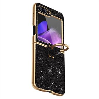 Til Samsung Galaxy Z Flip5 5G Etui PU Læder+PC Glitter Telefon Cover Ring Holder