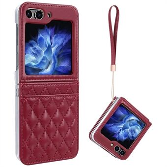 Til Samsung Galaxy Z Flip5 5G Etui med Strop Kortspalte PU+PC Telefon Cover Indbygget Hærdet Glas Bagfilm