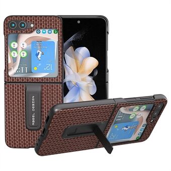 ABEEL Til Samsung Galaxy Z Flip5 5G Luksus Tekstur Stativ Cover Ægte Koskind Læder+PC Telefon Etui