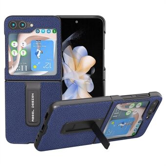 ABEEL Til Samsung Galaxy Z Flip5 5G Kickstand Telefoncover Ægte Ko Læder+PC Litchi Texture Etui