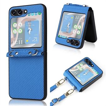 Vævet teksturtelefoncover til Samsung Galaxy Z Flip5 5G Anti-ridse PU + PC-telefontaske med justerbar lanyard.