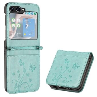 Til Samsung Galaxy Z Flip5 5G Telefon Etui Med Indgraverede Sommerfugle PU Læderbelagt PC Cover