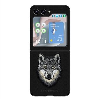 RAIGOR INVERSE Wolf-serien til Samsung Galaxy Z Flip 5G-sagen med broderet telefonbagcover - sort.