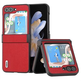 ABEEL til Samsung Galaxy Z Flip5 5G-etui, trætekstur-hængseldesign i læder+PC-cover.