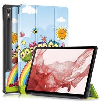 For Samsung Galaxy Tab S9 11-Inch SM-X710, SM-X716B, SM-X718U mønstret trykning læder tablet-etui med tri-fold stand smart cover.