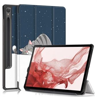 Til Samsung Galaxy Tab S9 11-Inch SM-X710, SM-X716B, SM-X718U Mønstret Læder Tablet Etui med Tri-fold Stander Smart Cover