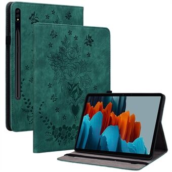 Til Samsung Galaxy Tab S9 Stand Folio-etui PU-læder med indgraveret kortholder-tabletovertræk.