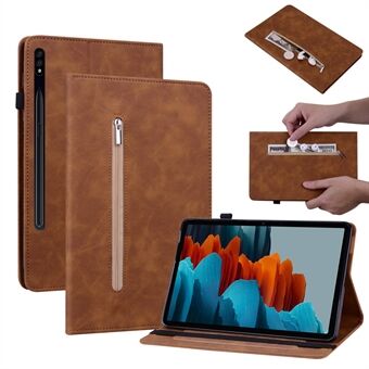 Til Samsung Galaxy Tab S9 PU Læder Flip Stand Shell Med Lynlåslomme Kortholder Pung Tablettaske