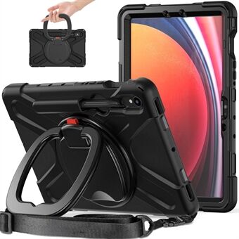 Til Samsung Galaxy Tab S9 / S8 / S7 PC+Silicone beskyttende etui med roterende holder og robust tabletcover med skulderrem.