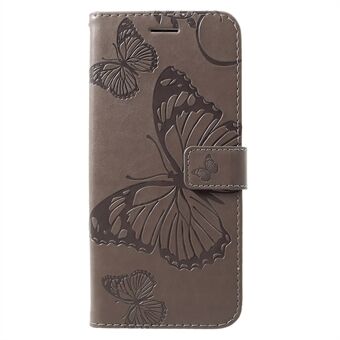 KT Imprinting Flower Series-2 Præget Sommerfugl Pung Magnetisk Stand Læder Mobiltelefon Etui til Huawei P30 Pro