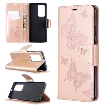 Imprint Butterfly Leather Stand Case med kortspor til Huawei P40 Pro