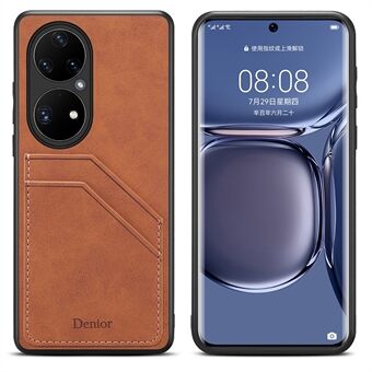 DENIOR Dual Card Slots PU lædercoated TPU + PC-telefon Hybrid Case Shell til Huawei P50 Pro